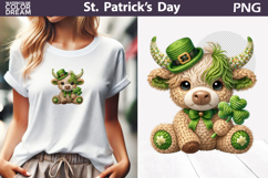 St. Patrick's Day Clipart | Crochet Cow Clover Sublimation Product Image 1