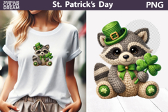 St. Patrick's Day Clipart | Crochet Raccoon Clover Sublimati Product Image 1