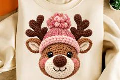 Faux Yarn Reindeer Christmas PNG | Pink Coquette Crochet Png Product Image 2