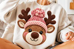 Faux Yarn Reindeer Christmas PNG | Pink Coquette Crochet Png Product Image 3