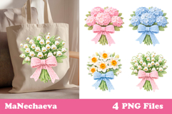 Crochet Flowers Bundle PNG | Floral Bow Sublimation Product Image 5
