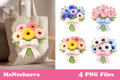 Crochet Yarn Flowers Clipart | Spring Bouquet Sublimation Product Image 1