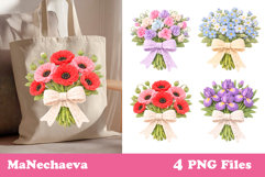 Crochet Flowers Bundle PNG | Floral Bow Sublimation Product Image 7
