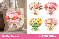 Crochet Yarn Flowers Clipart | Spring Bouquet Sublimation Product Image 1