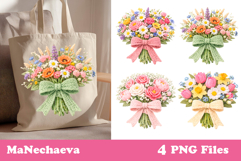 Crochet Flowers Bundle PNG | Floral Bow Sublimation Product Image 9
