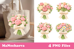 Crochet Yarn Flowers Clipart | Spring Bouquet Sublimation Product Image 1