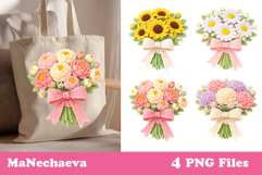 Crochet Flowers Bundle PNG | Floral Bow Sublimation Product Image 3