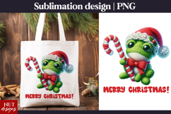 Crochet Christmas tshirt Cute Knitted Frog Christmas Cane Product Image 1