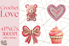 Yarn Valentine Clipart for Crafts, Crochet Hearts Clip Art Product Image 1