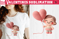 Crochet Valentine Day sublimation | Knitted girl and balloon Product Image 1