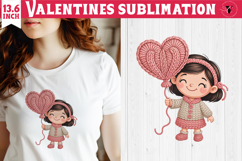 Crochet Valentine Day sublimation | Knitted girl and balloon Product Image 1