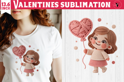 Crochet Valentine Day sublimation | Knitted girl and balloon Product Image 1