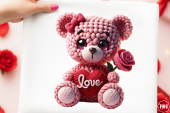 Crochet Yarn Valentine Teddy Bear Png Product Image 1