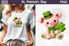 St. Patrick's Day Animal Clipart | Crochet Pig Clover Sublim Product Image 1