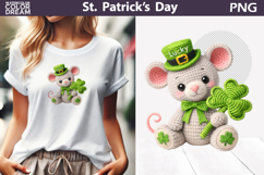 St. Patrick's Day Animal Clipart | Crochet Mouse Clover Product Image 1