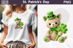 St. Patrick's Day Animal Clipart | Crochet Cat Clover Product Image 1