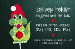 Crocodile in Santa Hat. Lollipop Holder Template for cutting machines
