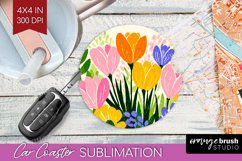 Crocus Modern Floral Car Coaster Sping Flower Coaster PNG Product Image 1