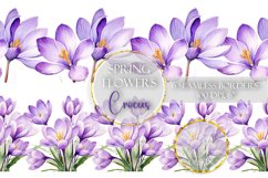 Crocus Seamless Borders Set Botanical Clipart Spring Flowers Clip Art Floral Sublimation PNG Botanical Watercolor Bouquet Illustration Wedding Pattern Design