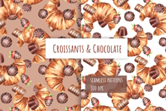 Watercolor Croissants &amp; Chocolate Seamless Pattern Set Product Image 1