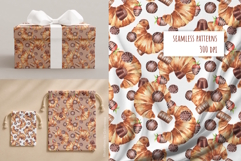 Watercolor Croissants &amp; Chocolate Seamless Pattern Set Product Image 2
