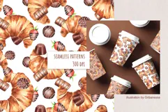 Watercolor Croissants & Chocolate Seamless Patterns Product Image 3