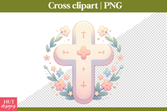 Christian Cross clipart Pastel Floral Cross Sublimation Product Image 1