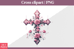Christian Cross clipart Vintage Rose Cross Sublimation Product Image 1