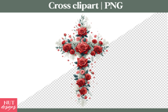 Christian Cross clipart Red Rose Cross Sublimation Product Image 1