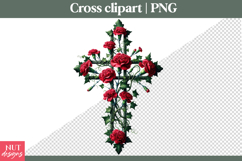 Christian Cross clipart Red Carnation Cross Sublimation Product Image 1