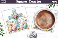 Easter Cross Square Coaster |Christian Religious Sublimation Product Image 1