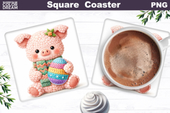 Cute Pig Easter Square Coaster | Easter Animal Egg Sublim Product Image 1