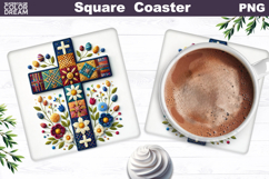 Easter Cross Square Coaster |Christian Religious Sublimation Product Image 1