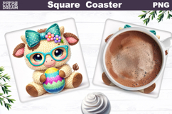 Cute Cow Easter Square Coaster | Easter Animal Egg Sublim Product Image 1