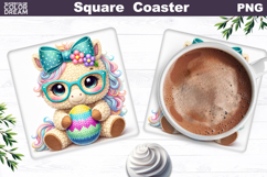 Cute Horse Easter Square Coaster | Easter Animal Egg Sublim Product Image 1