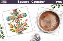Easter Cross Square Coaster |Christian Religious Sublimation Product Image 1