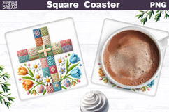 Easter Cross Square Coaster |Christian Religious Sublimation Product Image 1