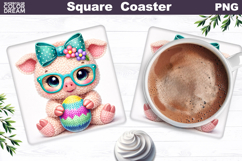 Cute Pig Easter Square Coaster | Easter Animal Egg Sublim Product Image 1