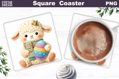 Cute Lamb Easter Square Coaster | Easter Animal Egg Sublim Product Image 1