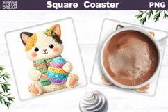 Cute Cat Easter Square Coaster | Easter Animal Egg Sublim Product Image 1