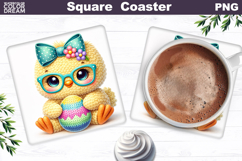 Cute Chicken Easter Square Coaster | Easter Animal Egg Subli Product Image 1