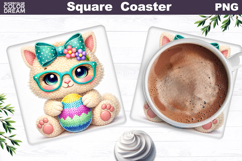 Cute Cat Easter Square Coaster | Easter Animal Egg Sublim Product Image 1