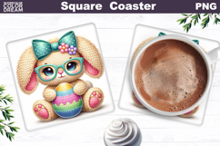 Cute Bunny Easter Square Coaster | Easter Animal Egg Sublim Product Image 1