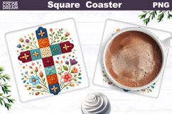 Easter Cross Square Coaster |Christian Religious Sublimation Product Image 1