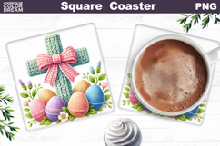 Easter Cross Square Coaster |Christian Religious Sublimation Product Image 1