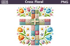 Easter Cross Floral Clipart | Christian Faith Sublimation Product Image 1