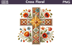 Easter Cross Floral Clipart | Christian Faith Sublimation Product Image 1
