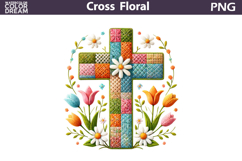 Easter Cross Floral Clipart | Christian Faith Sublimation Product Image 1