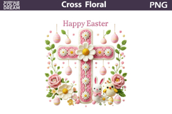 Easter Cross Floral Clipart | Christian Faith Sublimation Product Image 1