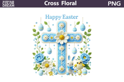 Easter Cross Floral Clipart | Christian Faith Sublimation Product Image 1